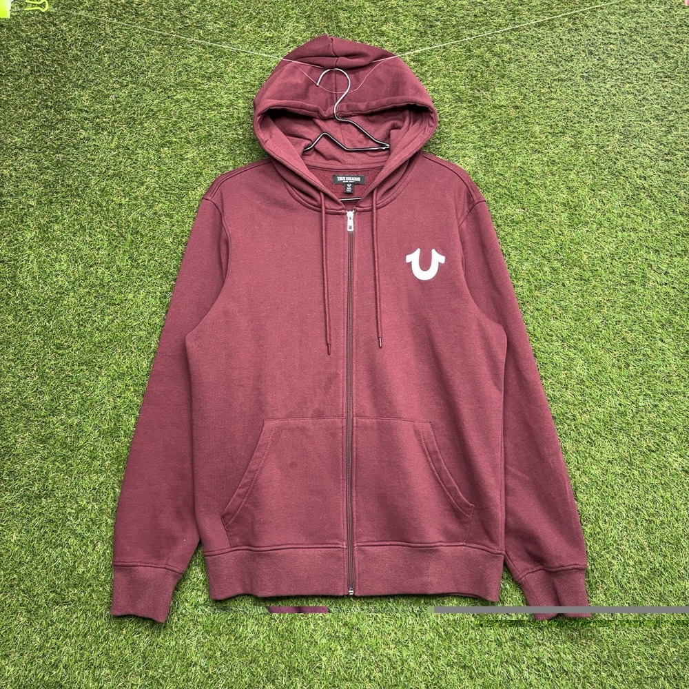 True Religion Hoodie Mens Medium Maroon Core Zip-Up Buddha Streetwear Y2K